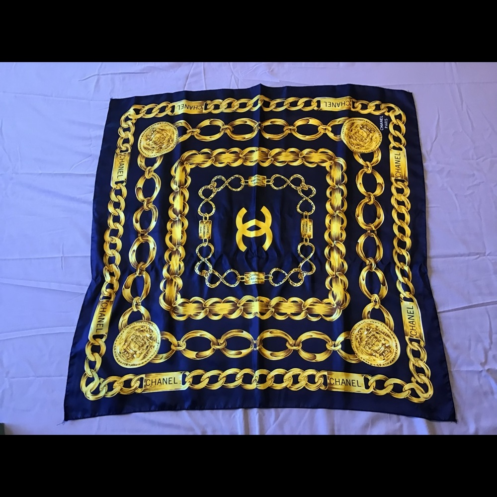 Beautiful silk scarf blue and gold